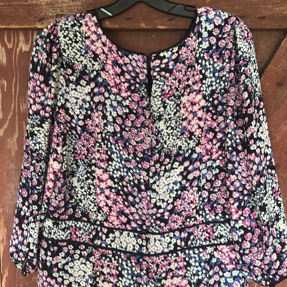 Talbots crepe floral set-in waistband lined crew neck 3/4 button sleeve midi NWT - Picture 4 of 8